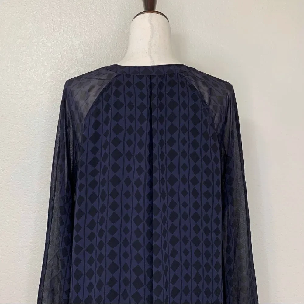 CAbi Harlequin Purple Shirtdress Black Diamond Print Sheer Sheath Dress - Picture 9 of 12